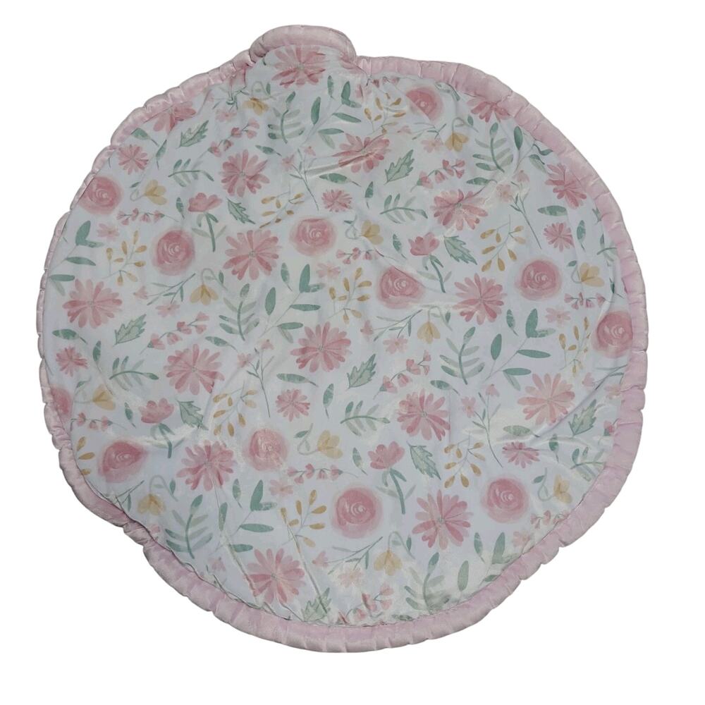 Oeko-Tex 32" Round Reversible Play Mat - Tummy Time Pink Floral/Stripes